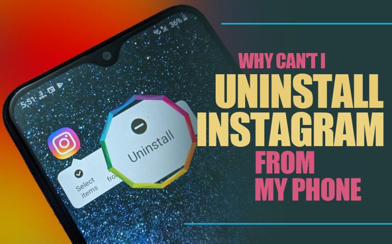 A smartphone screen showing the Instagram app icon that a user can't uninstall, representing a common phone issue.