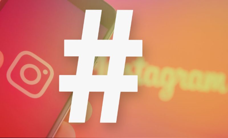 Conceptual image of the Instagram algorithm analyzing hashtags on a post to categorize and recommend the content.