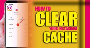 A smartphone displaying the Instagram app logo surrounded by 'storage full' and 'slow performance' warning icons, illustrating the need to clear the Instagram cache.