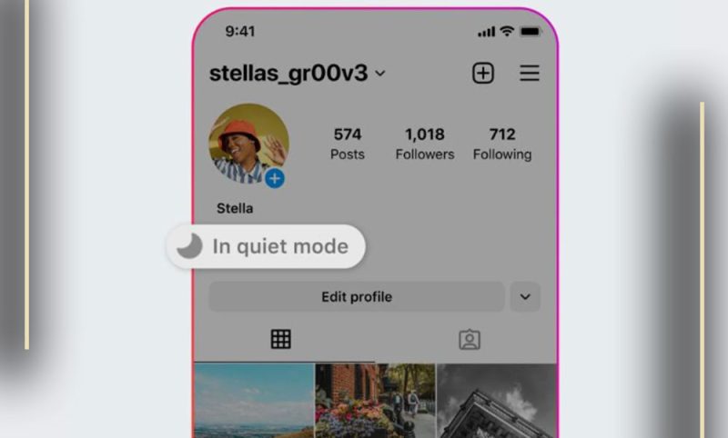 A screenshot of the Instagram settings menu showing the steps to turn on the Quiet Mode feature for managing notifications.