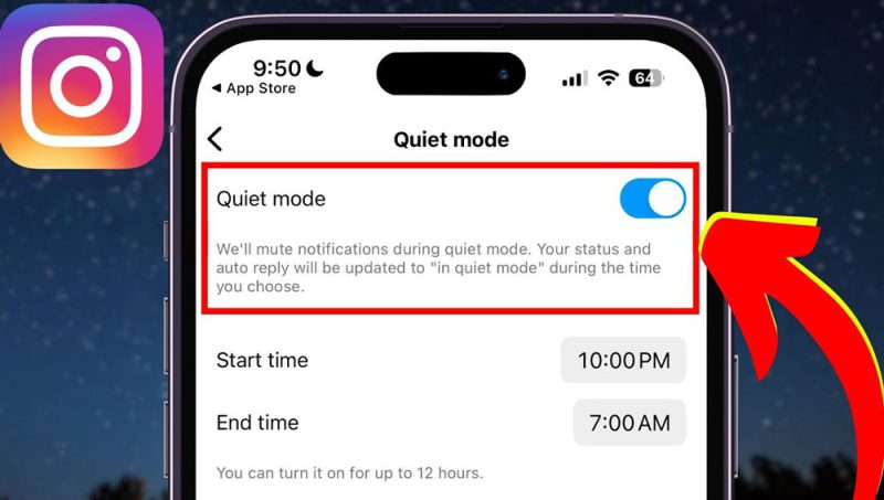 A user scheduling Instagram Quiet Mode to automatically activate during work hours to improve focus and reduce distractions.